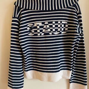 STAUD Navy and White Striped Sweater